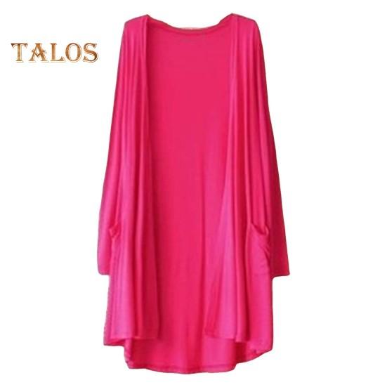 

Весенне-осеннее женское пальто свободного кроя средней длины однотонного цвета с длинными рукавами, тонкое с карманами и открытой строчкой, повседневная одежда, кардиган для поездок на работу розы красного