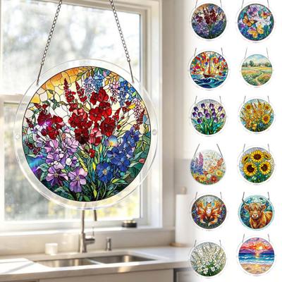 Quebra-Cabeça Vitral, Quebra-Cabeças DIY Vitral Acrílico, Ornamento para Pendurar em Janela de Vitral para Casa, Decoração de Jardim, Presente para Mulheres, Mãe, Amigos