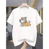 Cute Sleeping Cat Graphic Tee Kawaii Kitten Print Casual Soft Cotton T-Shirt Short Sleeve Daily Wear