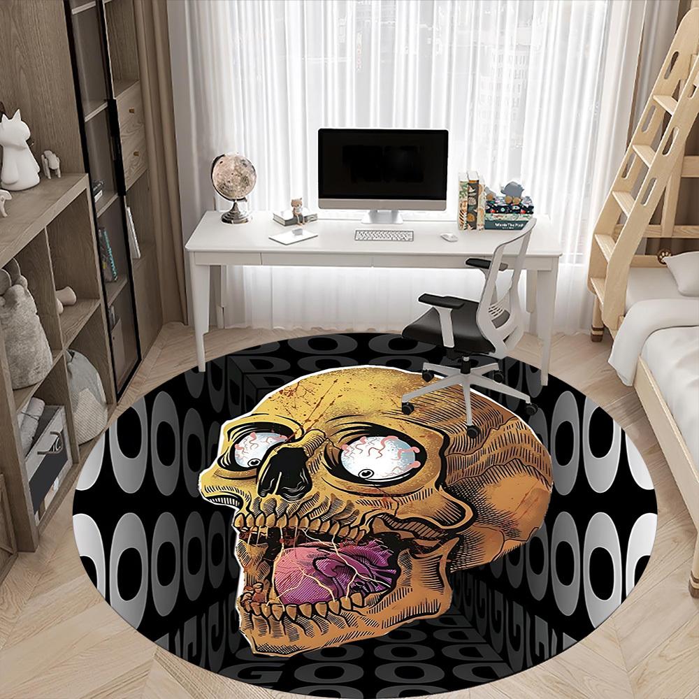 1pc Skull Artwork Chair Carpet for Office, Round Non Slip Durable Large Size Office Carpet, Suitable for Office