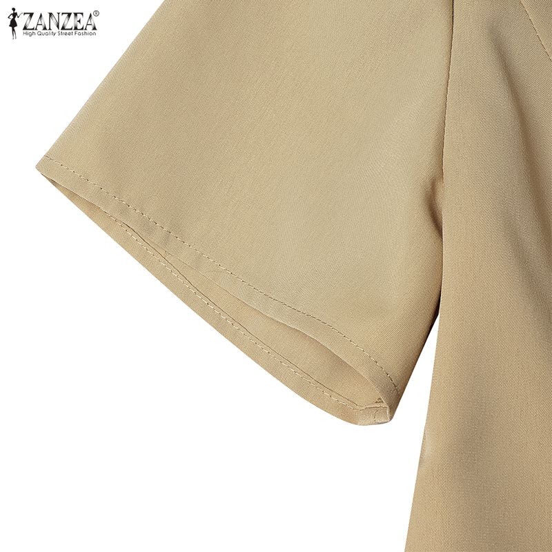 ZANZEA Women Daily Casual V-Neck Solid Color Summer Short Sleeve Dress