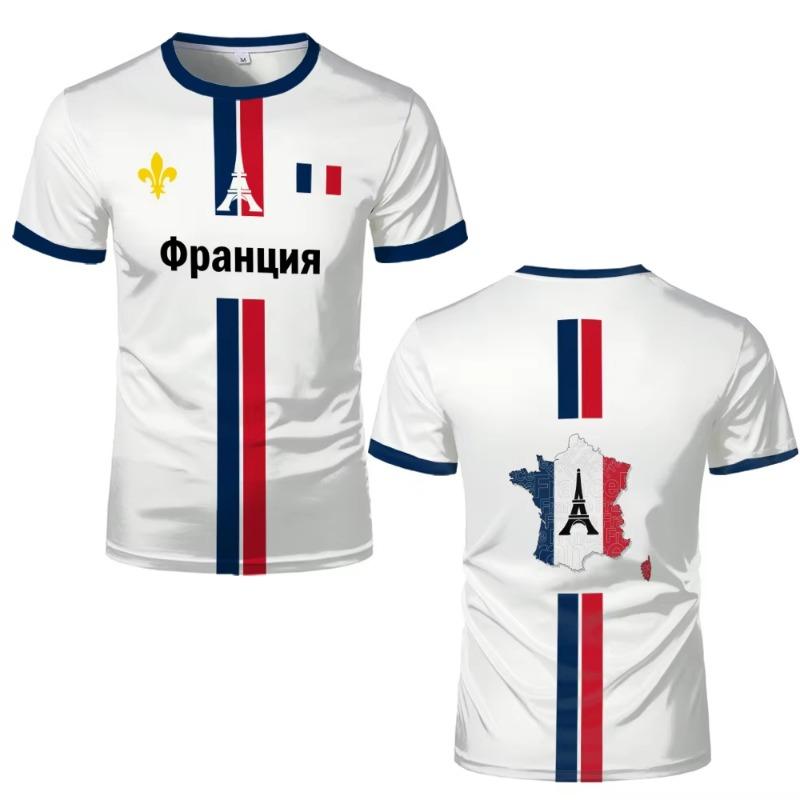 Camisa de Futebol da França Camisetas Masculinas Uniforme de Futebol Mangas Curtas Camisetas Gráficas de Mapa e Bandeira da França Casuais Esportivas Tops Unissex