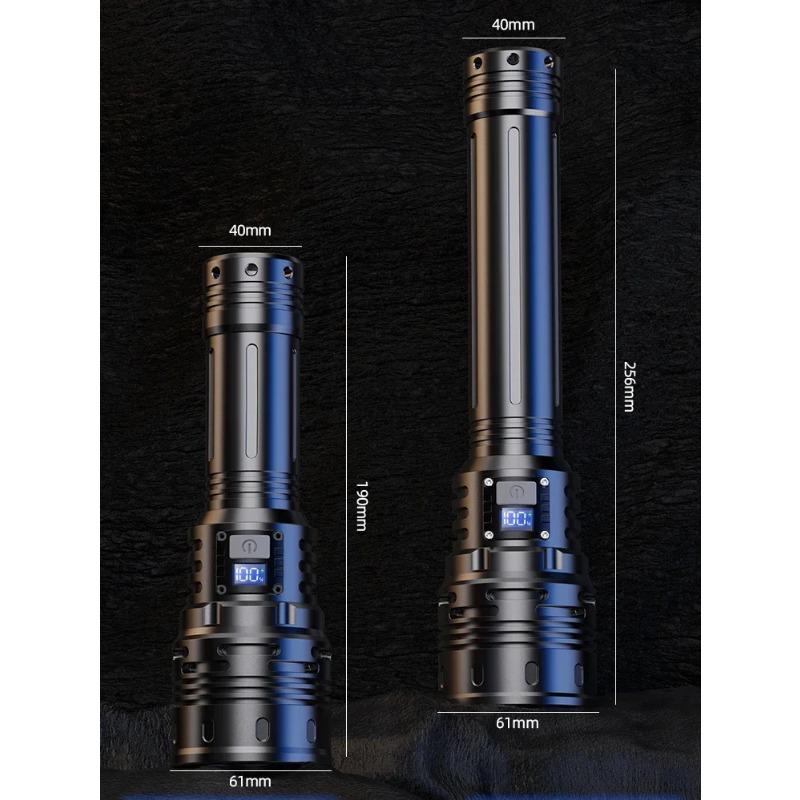 10000LM Kraftfull LED 10000mah Ficklampa Laddning Teleskopfokus Fjärrkontroll Lång Stark Hand Lampa Laser Camping Ficklampa Zoom Display