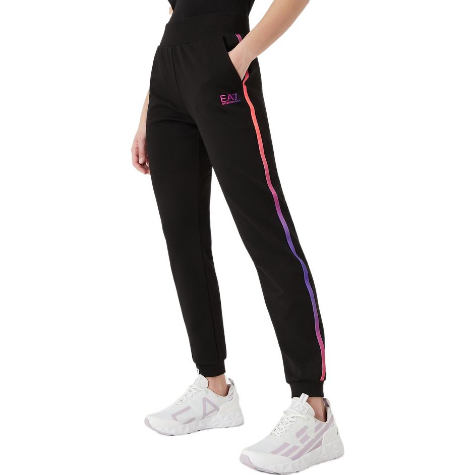 Emporio Armani FW22 Logo Print Color Block Sports Pants Women Bottoms Black 6LTP57-TJCZZ-1200