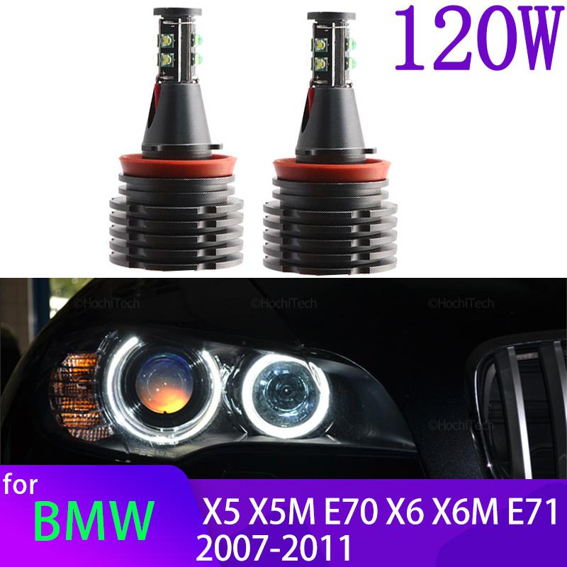 For BMW X5 X5M E70 X6 X6M E71 E72 2007-2011 120W 6000K White H8 Error Free Angel Eye Ring Marker Side Light LED Bulb Lamp