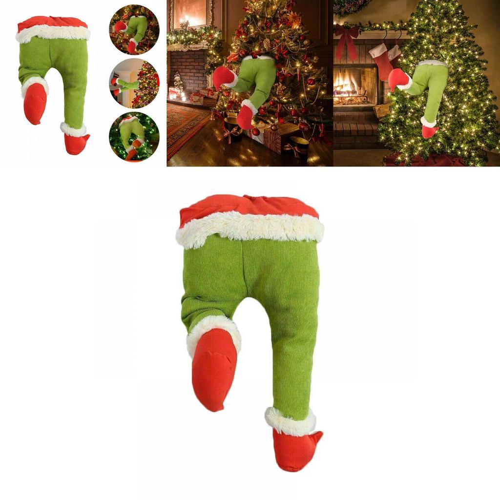 Charming Grinch Christmas Decorations Furry Green Leg And Head Tree Ornament Set