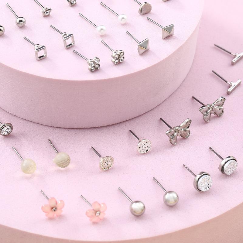 Earrings set Pearl bone stud earrings Alloy earrings Women's butterfly flower zircon stall earrings