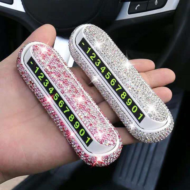 Lüks Araba Geçici Park Kartı Telefon Numarası Plaka Kutusu Gizlenebilir Araba Parıltı Aksesuarları Gadget Kadınlar/Erkekler için