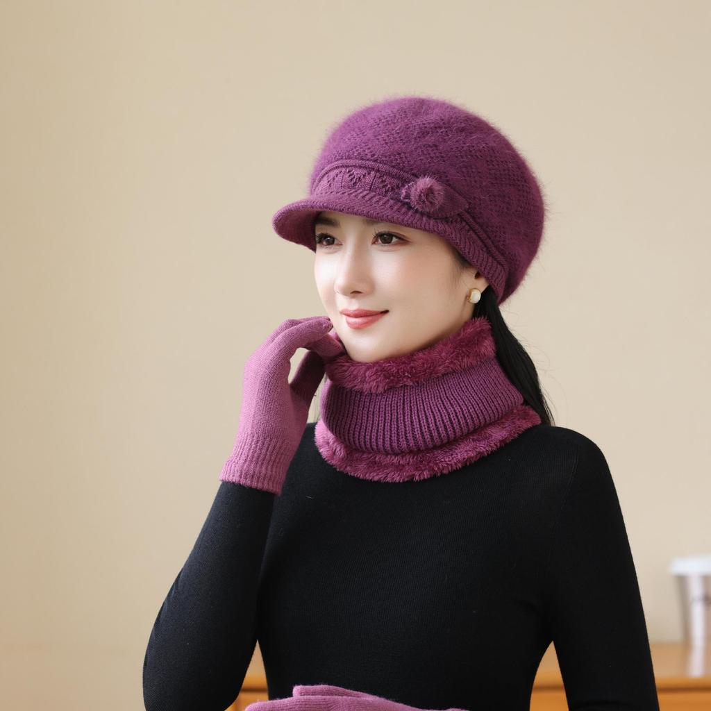 Rabbit Fur Knitted Woolen Hat Winter Middle Aged and Elderly Women's Winter Elderly Warm Mother's Basin Hat