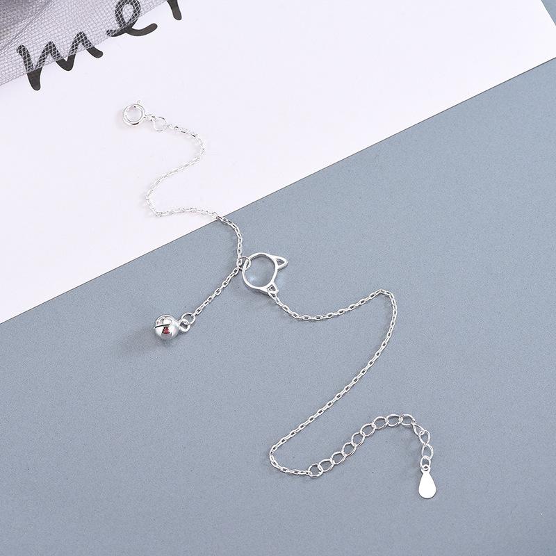 S925 Silver Bracelet for Women Korean Style Small Fresh Cute Cat Bell Bracelet Forest Animal Cat