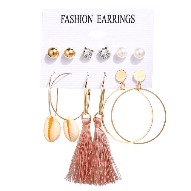 17KM Boho Shell Acrylic Drop Earrings for Women Brinco Gold Rattan Dangle Earring Set Boucle Doreille Femme Fashion Jewelry