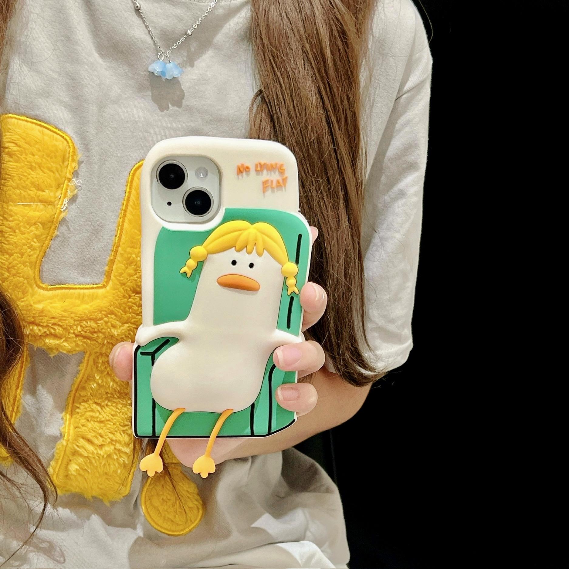 

For iPhone 15 Silicone Case Cute Lying Duck Design Shockproof Phone Back Cover As Shown A