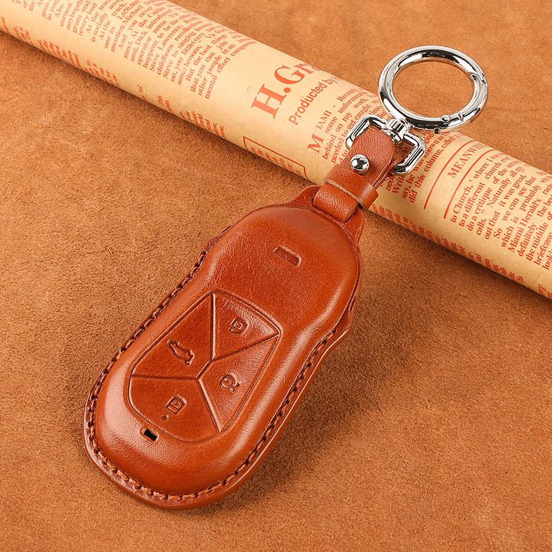 Genuine Leather Car Key Case for Xpeng P7, G3i, P5 - Handmade Cowhide High-End Retro Keychain Cover