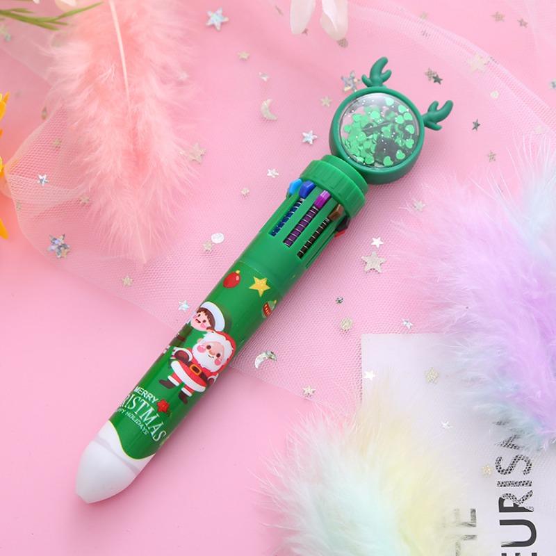 15Pcs Christmas Multi Retractable Pen, Back to School Student Stationery, Cute Elk Sequins Decorated Multi Pen, Merry Christmas Pen Office Supplies an