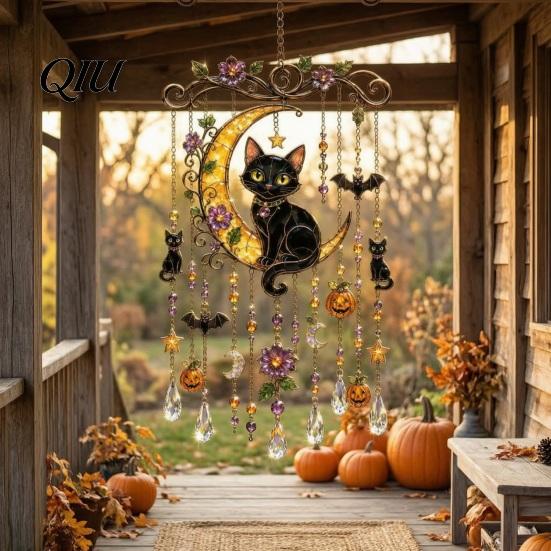 Mysterious Courtyard Landscaping Halloween Wind Chime, Colorful Bird Sun Catcher, Cute Spooky Window Suncatcher Ghost Windchime, Hanging Decoration