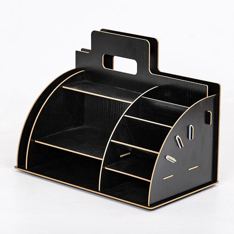 

Stylish Wooden Pen Holder with Curved Drawer — Creative Office and Cosmetics Organizer