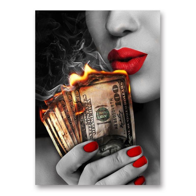 Red Lips Sexy Woman Canvas Painting Fashion Girl Babes Wall Art Pictures Modern Home Livingroom Wall Decoration Frameless