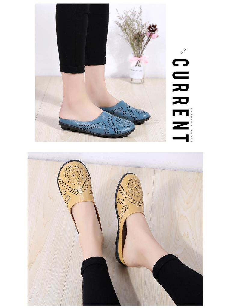 Spring/Summer Women's Genuine Leather Casual Low-Top Flat Slippers, Sizes 35-46, Plus Size Available