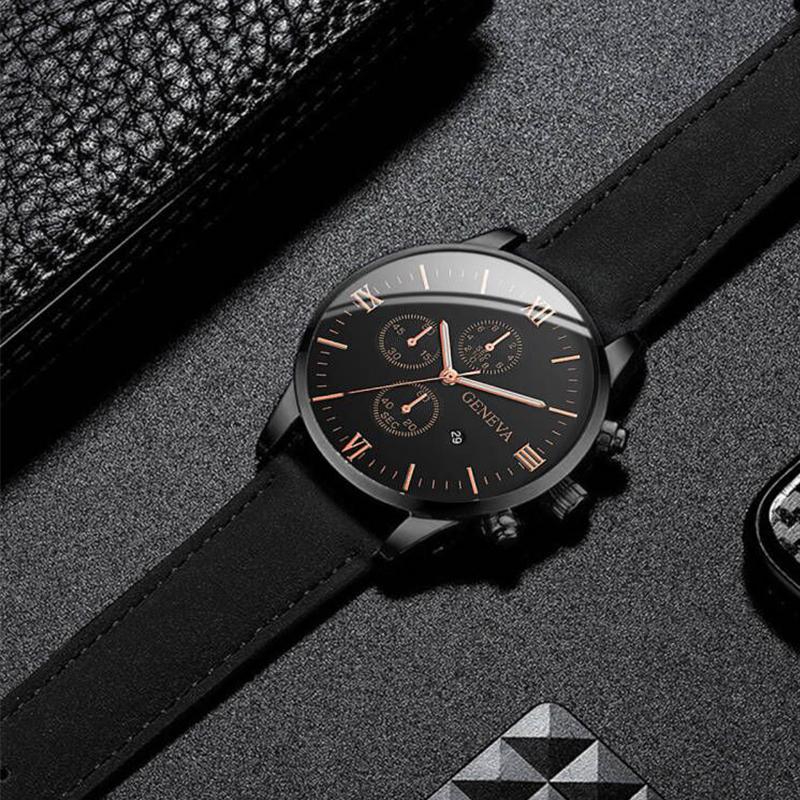 1/3PCS Men's Watch Casual Leather Band Analog Quartz Watches with Calendar