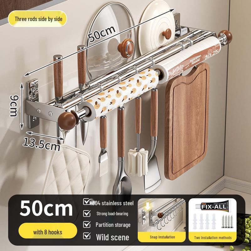 Wall-Mounted Multi-Functional Kitchen Rack: Knife Holder, Pot, Spatula & Spoon Storage, Punch-Free Installation