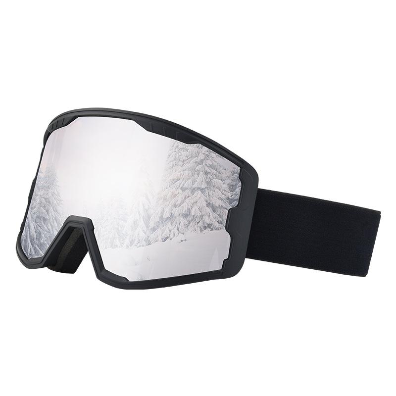 

Ski goggles for outdoor and indoor skiing Double-layer multifunctional anti-fog ski goggles, trendy protective eyewear Black frame silver piece