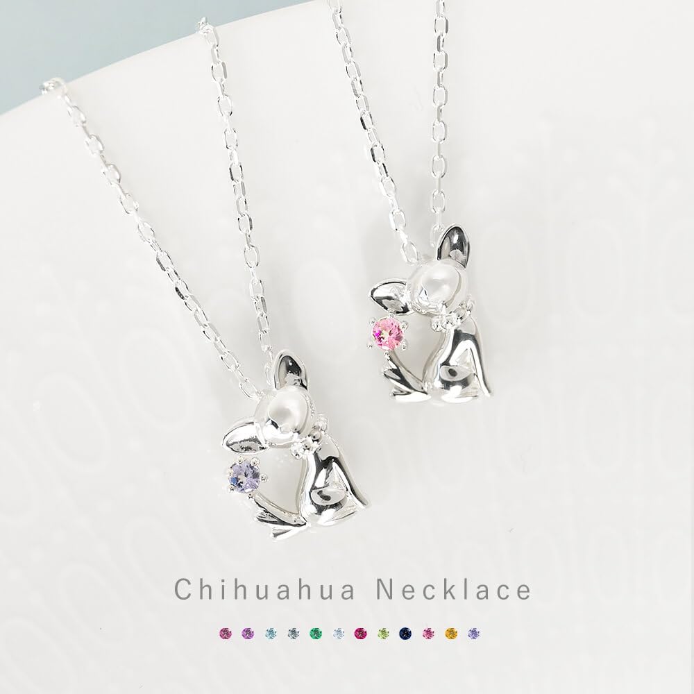 Future Choose Your Birthstone Necklace for Chihuahua Silver Pendant Angel Women, [Dog] (November Citrine)