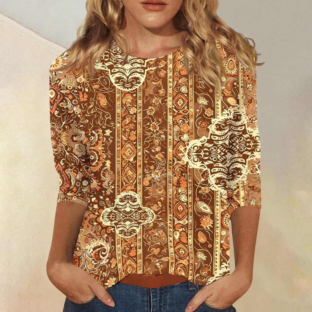 Loose Fit Women's Casual Printed Top Three Quarter Sleeve Blouse Lightweight Comfortable Fabric Stylish Design Suitable for Everyday Wear