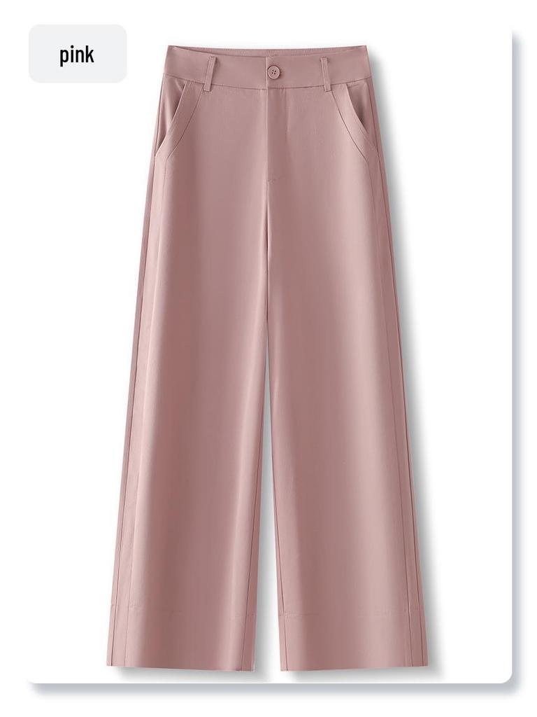 Women's Wide-Leg Dark Blue High-Waisted Cropped Pants - Summer 2025 Collection, Lightweight, Slimming, Loose, Draped, Casual Style