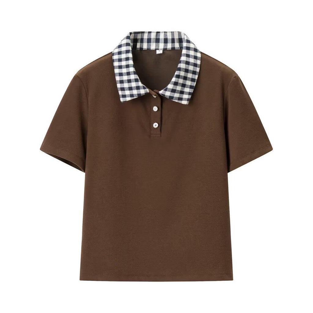 2025 Autumn Women's European & American Style Patchwork Lapel T-Shirt