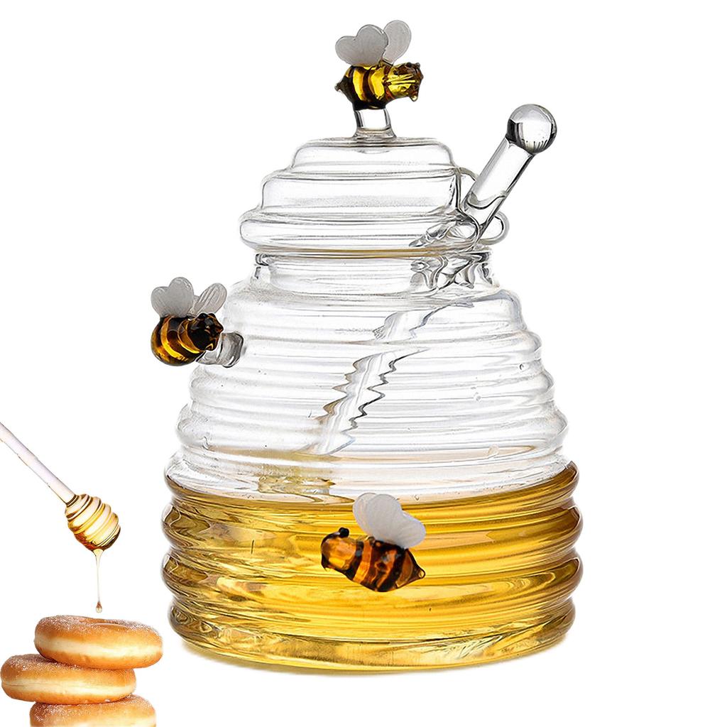 300ml Safe Glass Honey Pot With Stirring Rod Durable Transparent Bee Honey Storage Jar