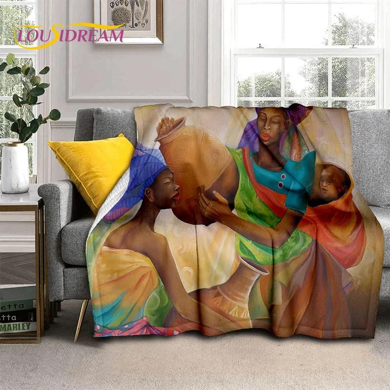 Cartoon Africa Ethiopian Custom Painting Art Soft Flannel Blanket for Bed Bedroom Sofa Picnic,Throw Blanket for Outdoors Leisure