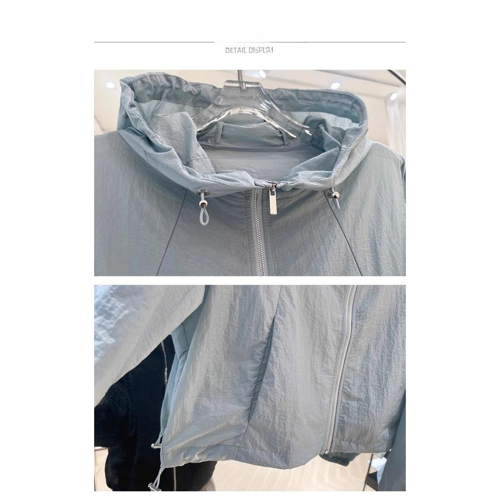 Damen Leichte Atmungsaktive Kapuzenjacke - Sommer Schutzgürtel mit Reißverschlusstasche, Lockerer H-förmiger Schnitt, Maschinenwaschbare Freizeit-Outdoorjacke