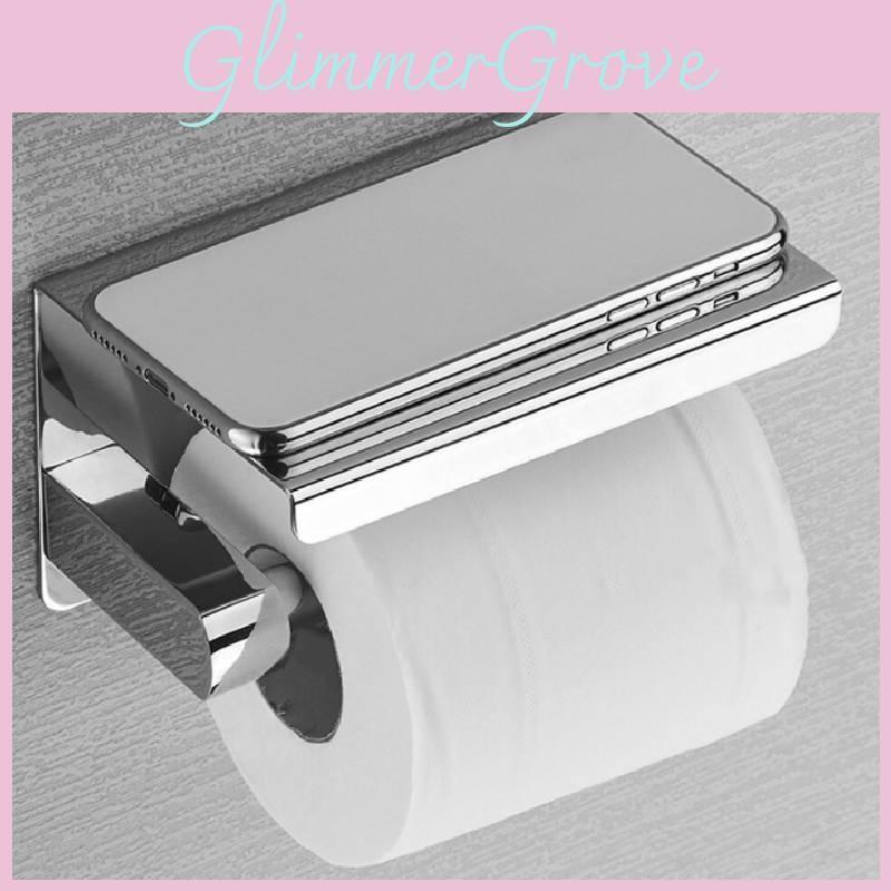 304 Steel Stainless Toilet Paper Holder With Phone Shelf Modern Bathroom Decor