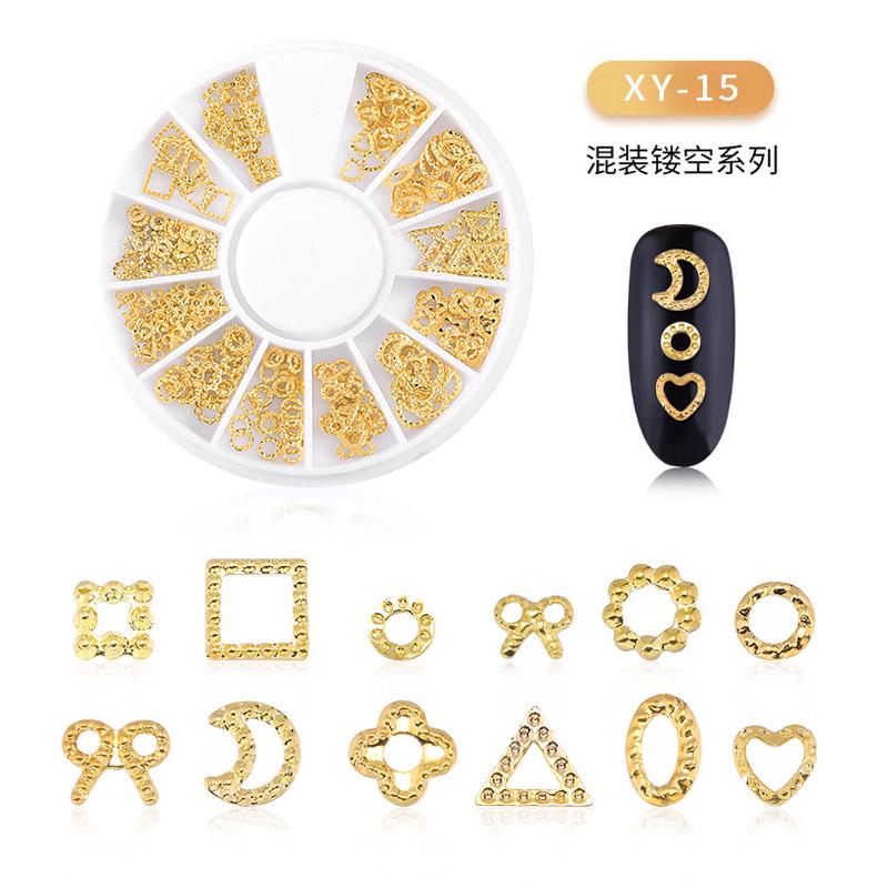 Nagel-Maniküre-Mix, Mini-Maniküre-Schmuckzubehör aus vergoldeter Legierung für Nagelkunst