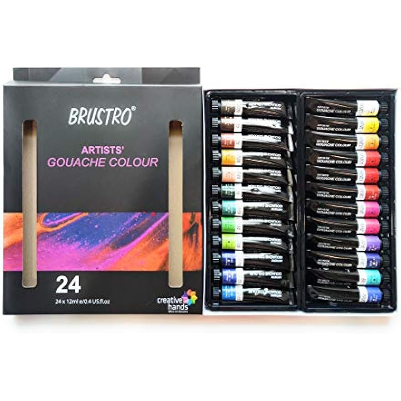 BRUSTRO Artists Gouache Colour Set of 24 Colours X 12ML Tubes 0.5 ml (Pack of 24)