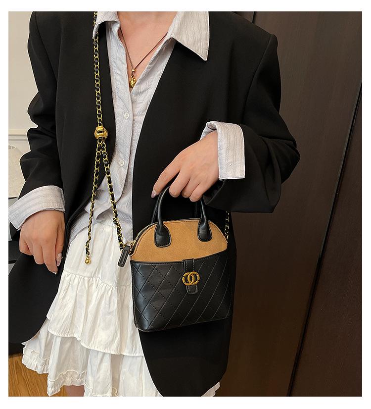 European & American 2025 Retro Suede Color Block Chain Shoulder & Crossbody Handbag