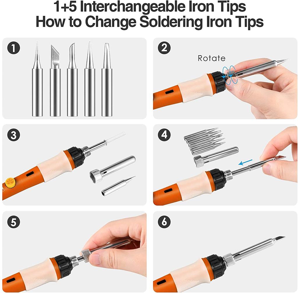 Electric Soldering Iron  60W Welding Solder Rework Station Heat Pencil Tips Repair Tool Adjustable Temperature