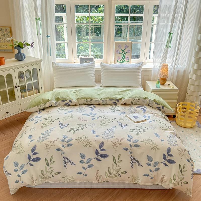 Floral Printed Duvet Cover 1Piece- Cotton Luxury Bedding, Pre-Washed For Softness, For Bedroom Decor - Zipper Closure