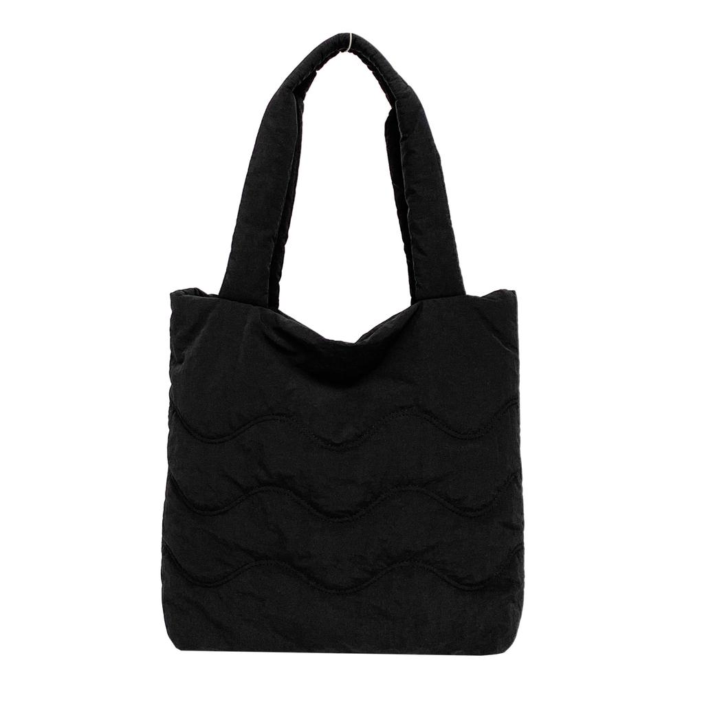 Soft waxy cotton tote bag Female commuter student class shoulder bag Lightweight nylon bag Solid color waterproof handbag