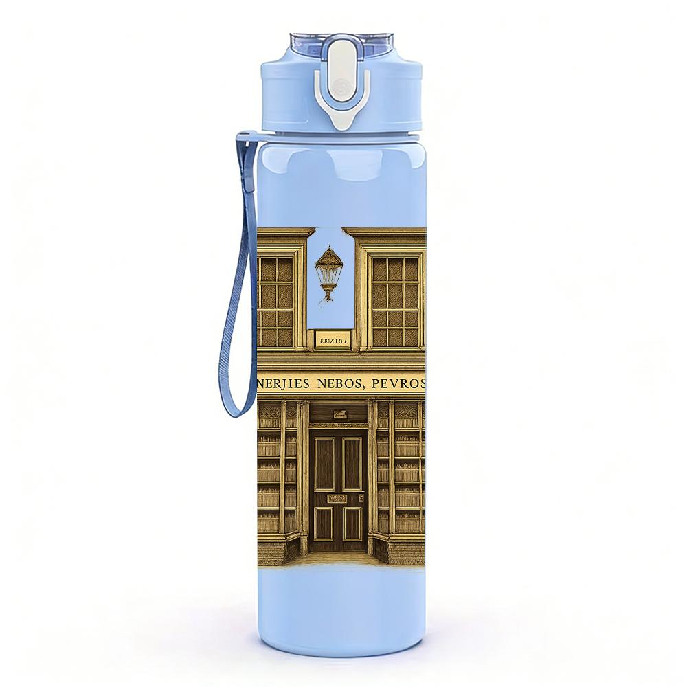1PC Classic Stone Building Facade 750ml Color Plastic Sports Water Bottle Leakproof Flip Straw Lid For Sports Office Home Use