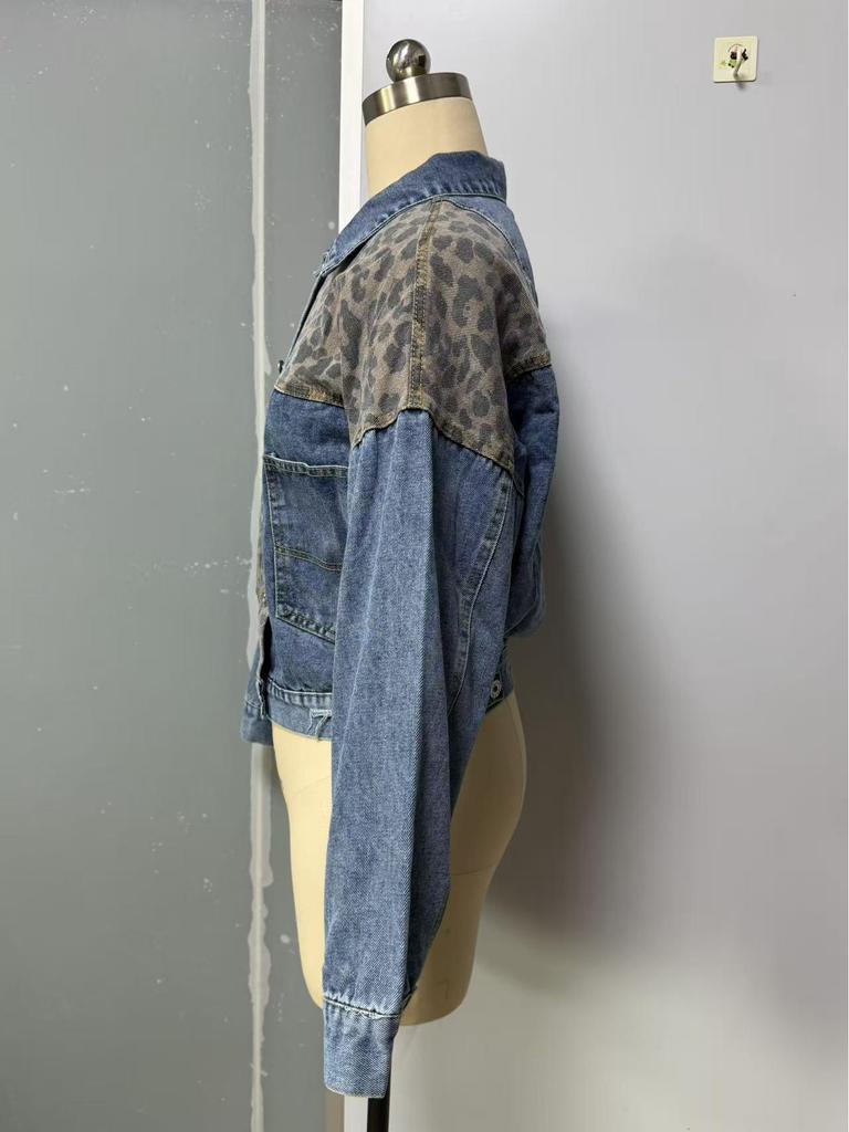 Leopard Print Denim Short Jacket for Women - European & American Spring/Autumn Collection