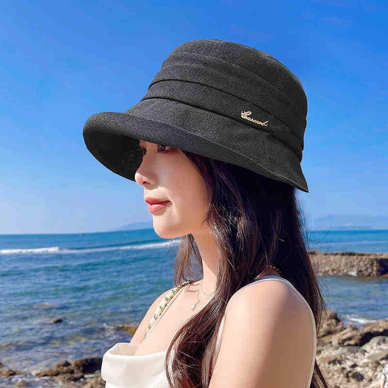 

Women Summer Linen-cotton Bucket Hat Wide Edge Curl Sunshade Fisherman Caps Ladies Girls Outdoor Travel Beach Anti-UV Panama Hat One Size чорний