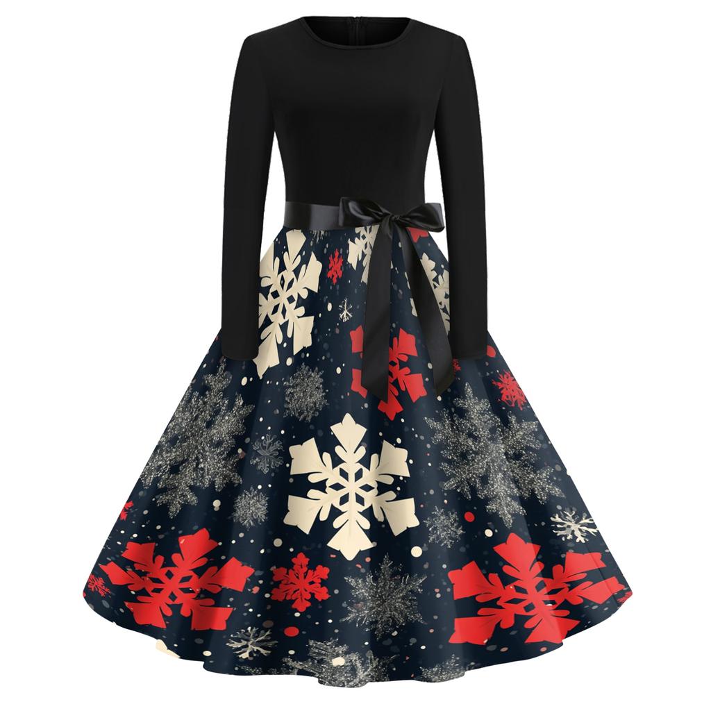 Women's Trendy Casual Long Sleeve Neck Halloween Print Dress