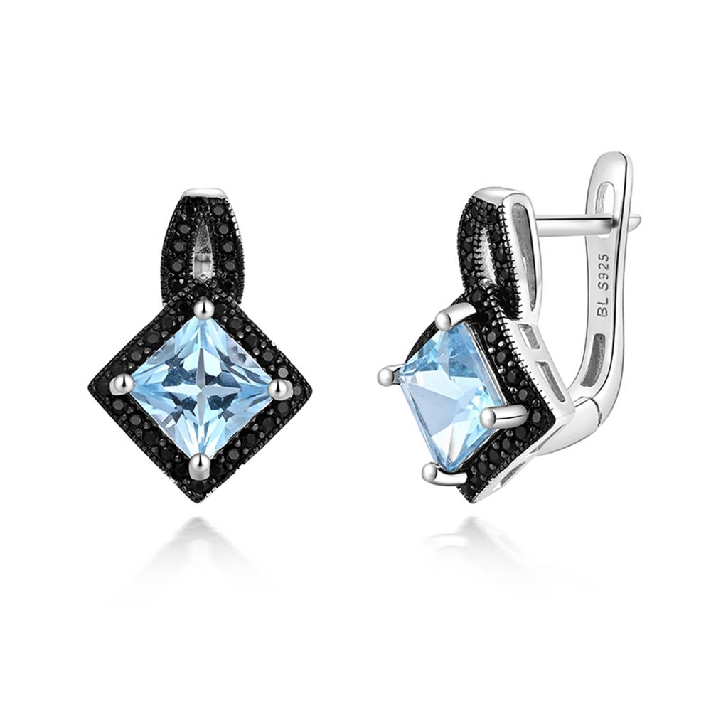 925 silver ring earrings pendant necklace natural sky blue Topaz real gemstone fine jewelry set for women's Daily and party wear
