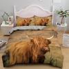 Highland Cattle Duvet Cover Set Flower Pattern Farm Animals Polyester Comforter Cover King Queen Size For Adult Men Bedding Set