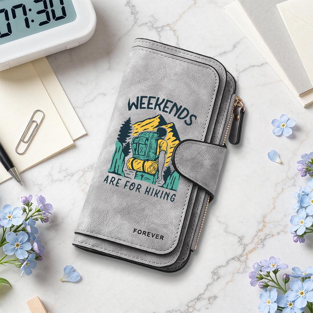 Hiking Themed Long Wallet Portable Multi-card Slot Purse for Outdoor Lover