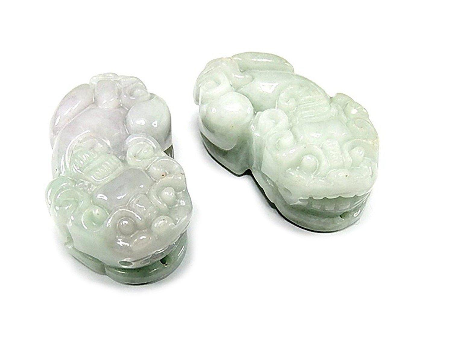 

Hikyuu Pixiu Genuine Jade Jadeite Natural Stone 2 Piece Pair Ornament Feng Shui Item Money Luck [Ishigai] зелений