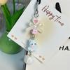 Y2K Cartoon Cat Plush Ball Beaded Mobile Phone Chain Cute Sweet Bow Kitten Phone Lanyard Keychain For Girls Camera Pendant