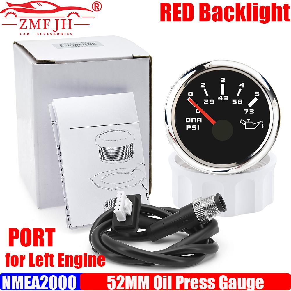 ZMFJH NMEA2000 52MM Oil Pressure Gauge M12 Plug 0-10Bar,0-145PSI Oil Press Meter PORT STBD Red LED for Marine Boat Yacht Vessel