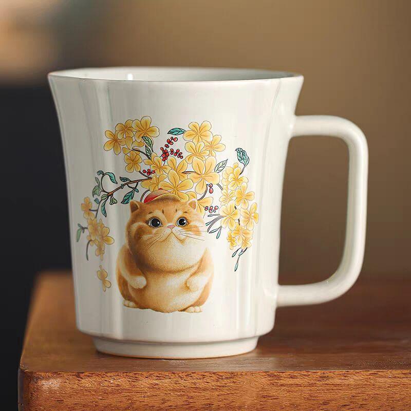 Plant Ash Cat Ceramic Green Tea Cup High-End Gift Box Office Tea Cup Drinking Water Cup Personal Cup